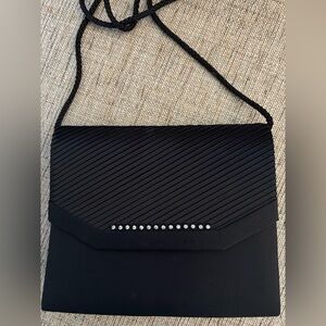Women’s Small Black Clutch Bag w Jewel Accent -Chord Strap-Excellent Condition